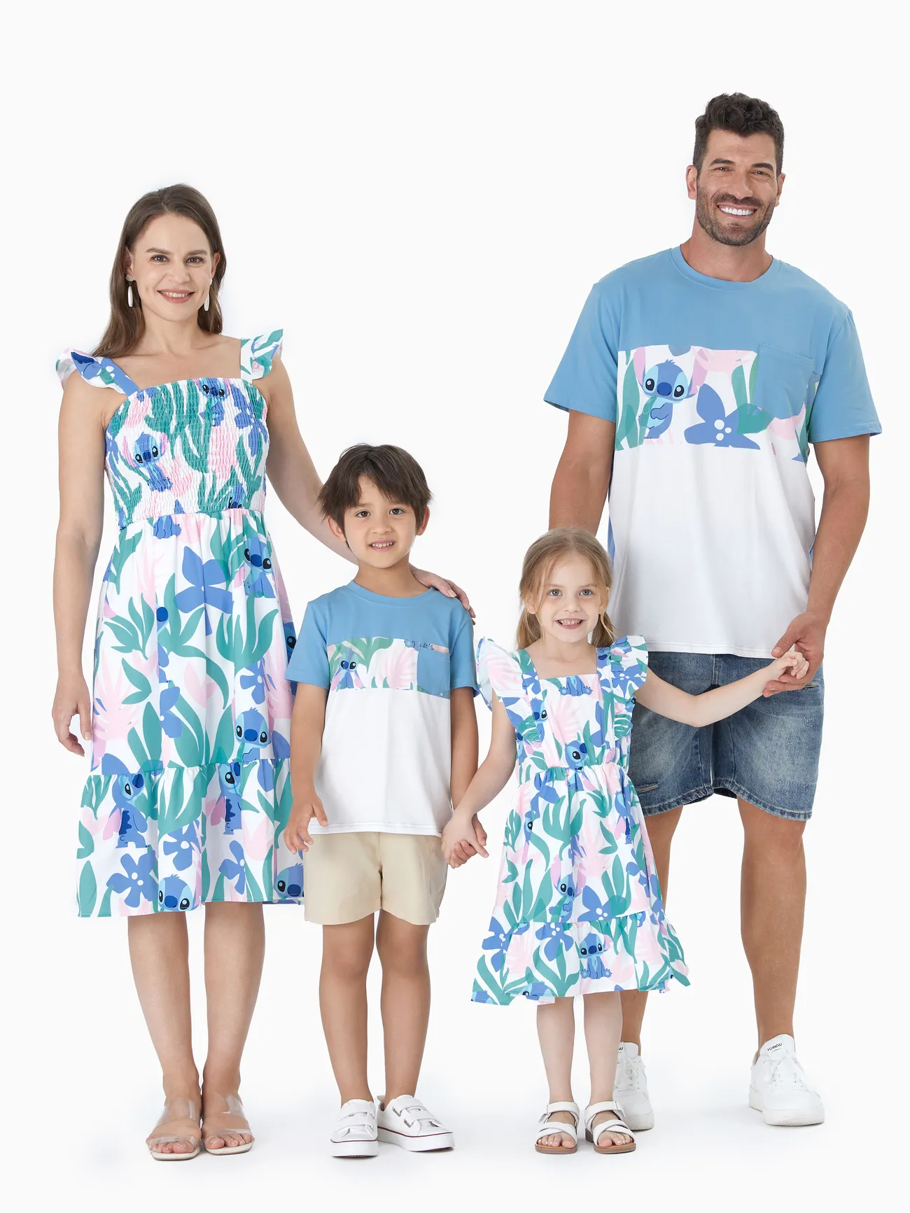 Disney Stitch Family Matching Floral Plant Print Tee/Ruffle-sleeve Dress Green big image 1