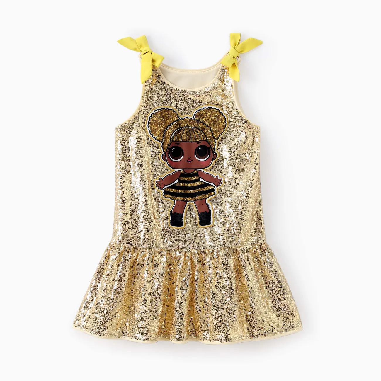LOL SURPRISE! Toddler Girls 1pc Character Print Bowknot Sequin Sleeveless Dress Gold big image 1