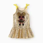 LOL SURPRISE! Toddler Girls 1pc Character Print Bowknot Sequin Sleeveless Dress Gold