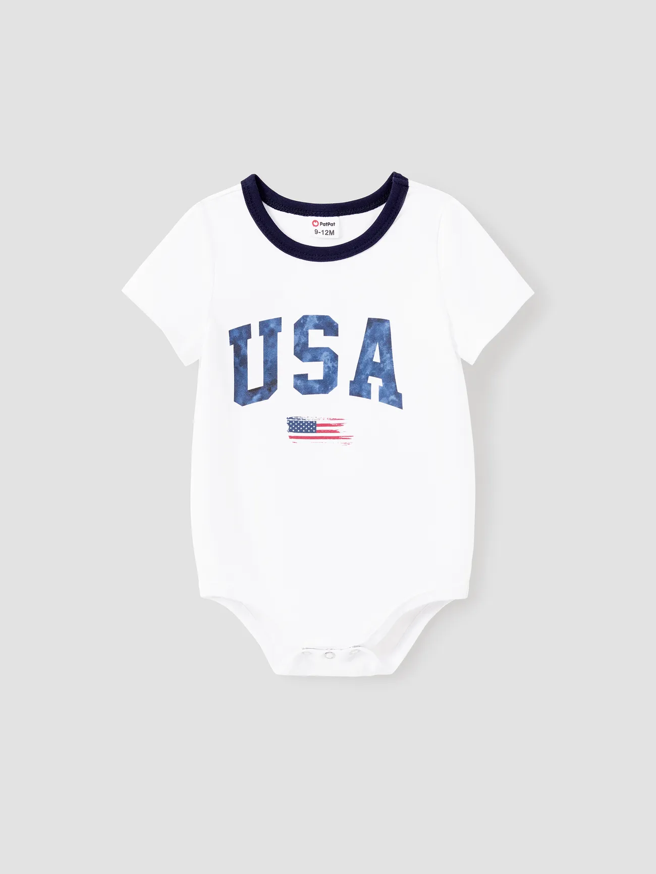 Independence Day Family Matching USA Print American Flag Cotton Short Sleeves Tops White big image 1
