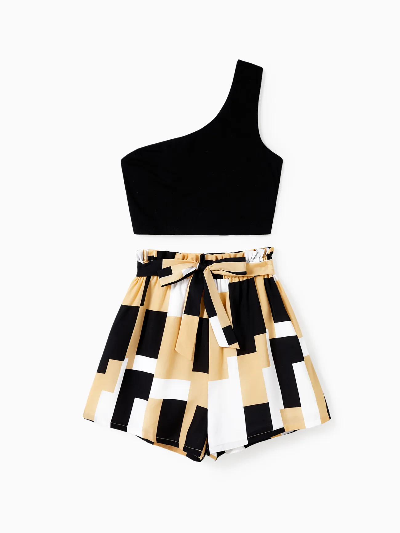 Mommy and Me Matching One Shoulder Top Geometric Pattern Bottom Co-ord Sets Yellow big image 1