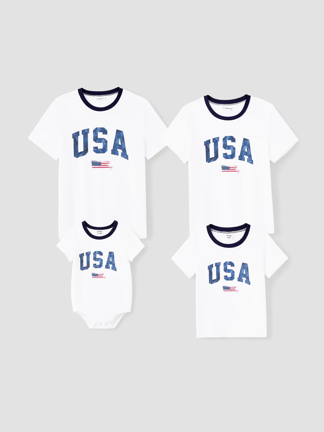 Independence Day Family Matching USA Print American Flag Cotton Short Sleeves Tops White big image 1