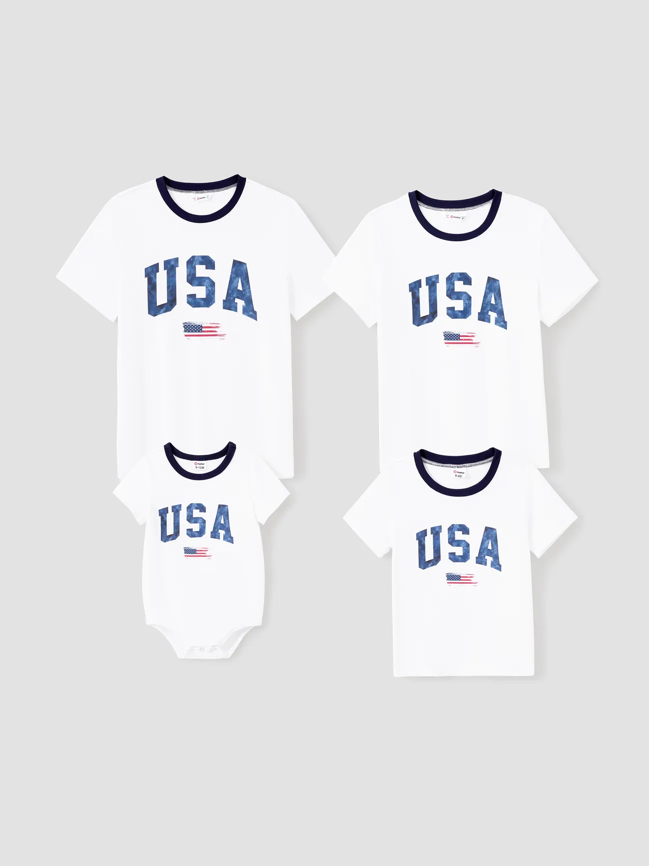 White Cotton T-shirts for Matching Family with USA & Flag Pattern - White - image 1