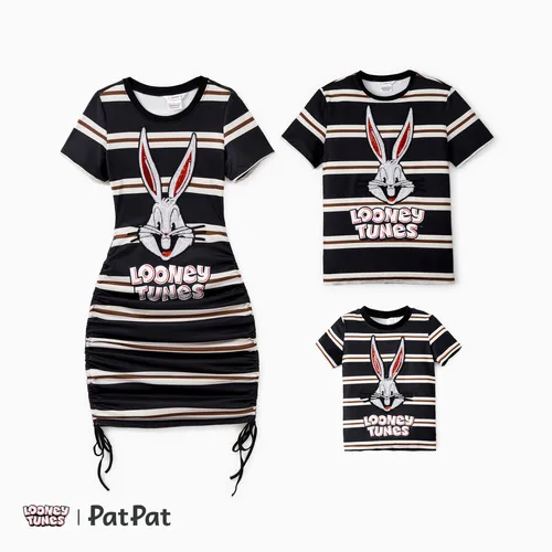 Looney Tunes Family Matching Cotton Bugs Bunny Character Striped Print Camiseta/Vestido