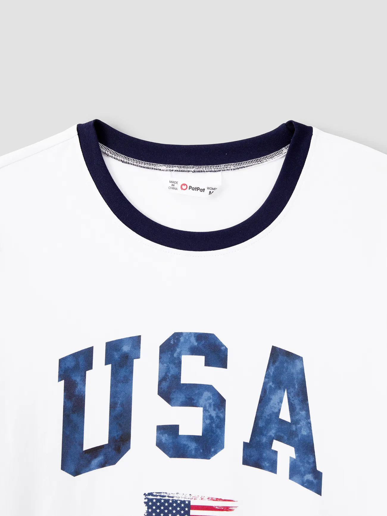 Women - White Cotton T-shirts for Matching Family with USA & Flag Pattern - White - image 4