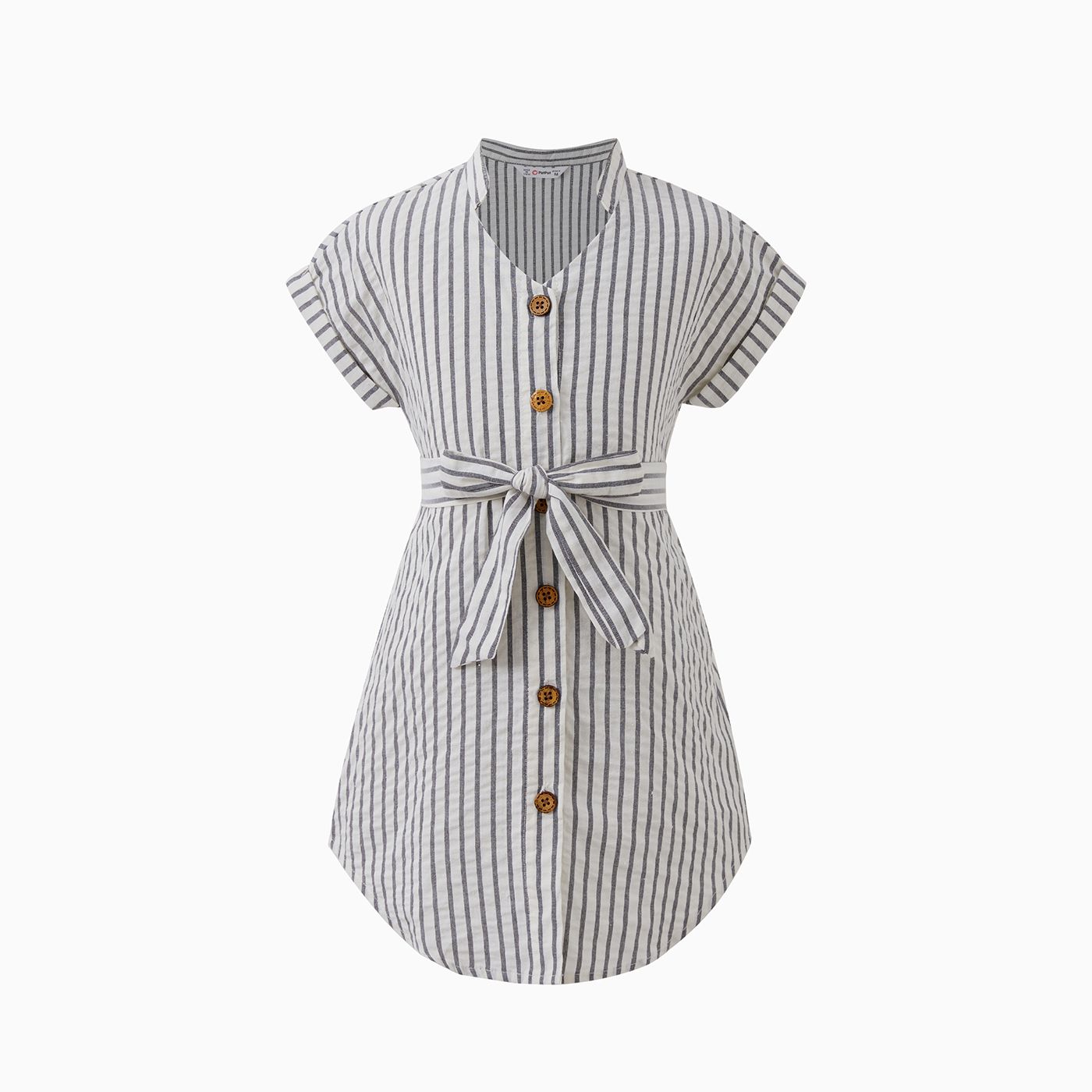 

Mommy and Me Matching Vertical Stripe Short Sleeves Cotton Belted Dresses