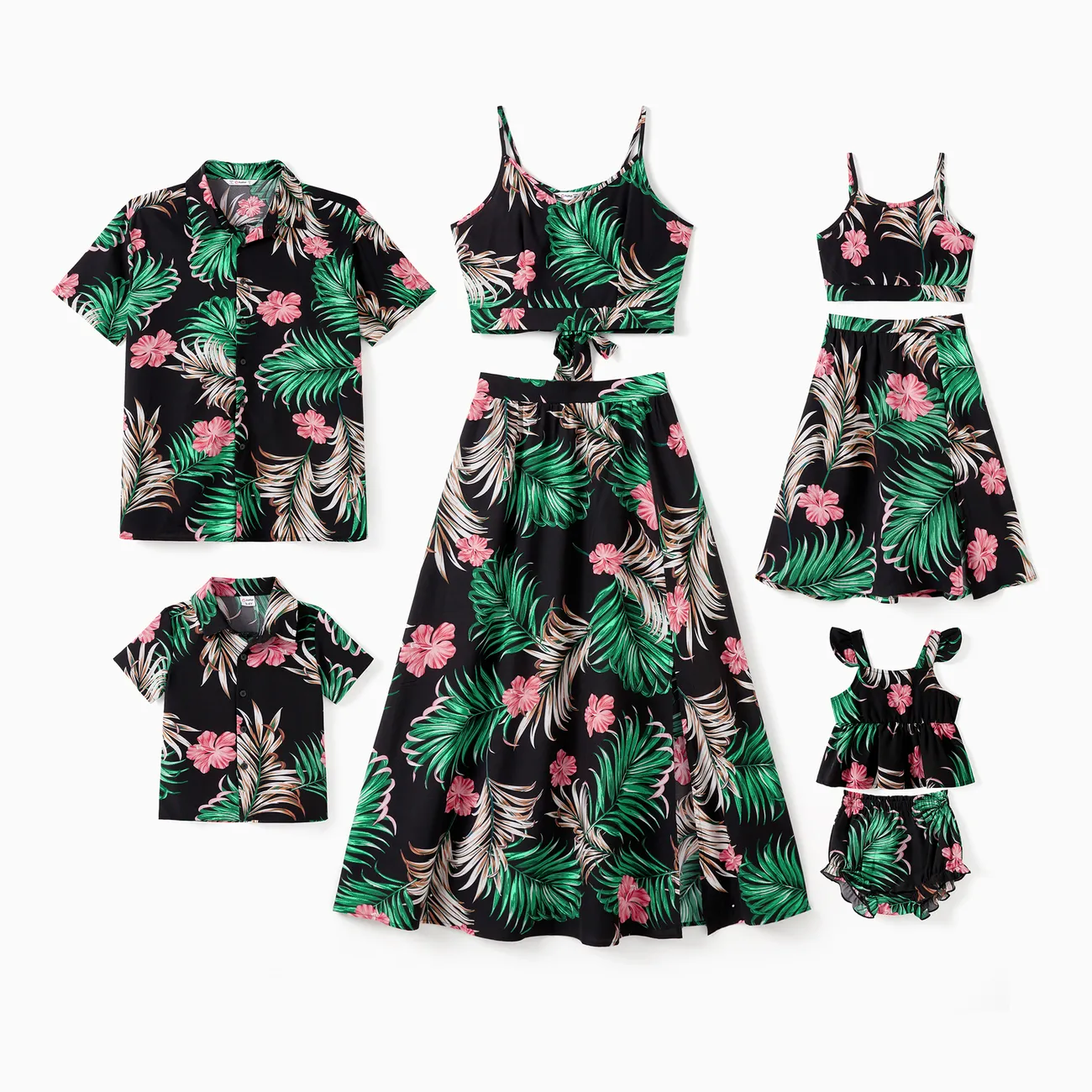 Family Matching Sets Floral Beach Shirt or Cami Top and Split Hem Skirt Co-ord Set Black big image 1