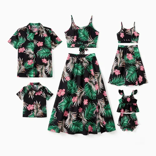 Conjuntos familiares a juego Camisa de playa floral o top camisero y conjunto de falda con dobladillo dividido