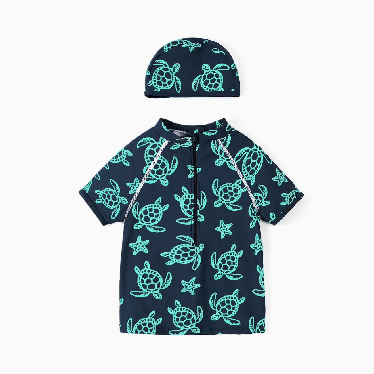 Toddler Boy/Girl 2pcs Water-reactive Marine Animal Print Swimsuits Set DeepBlue big image 1
