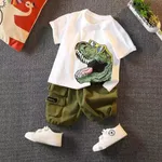 2 unidades Niño pequeño Chico Bolsillo de parche Infantil Dinosaurio conjuntos de camiseta Blanco