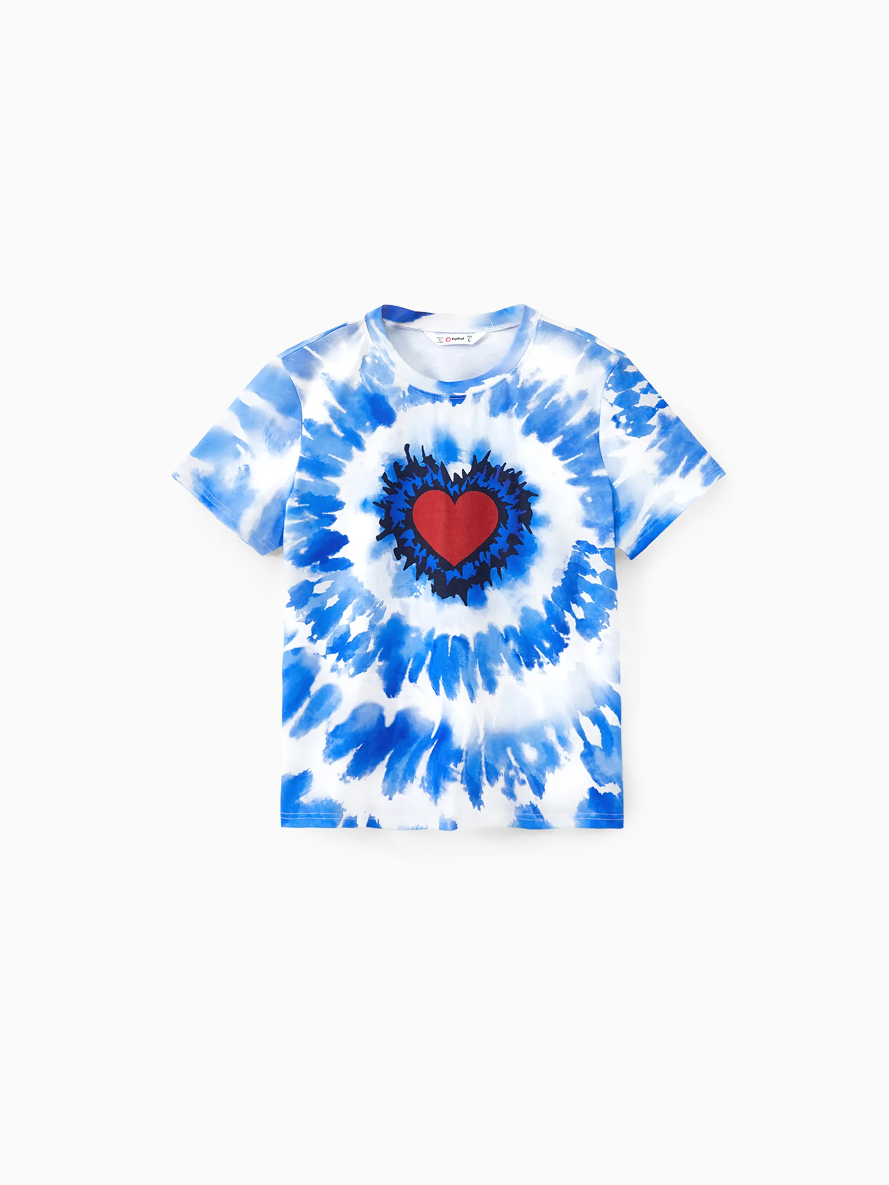 

Family Matching Blue Tie-Dye Red Heart Pattern Short Sleeves Cotton Top