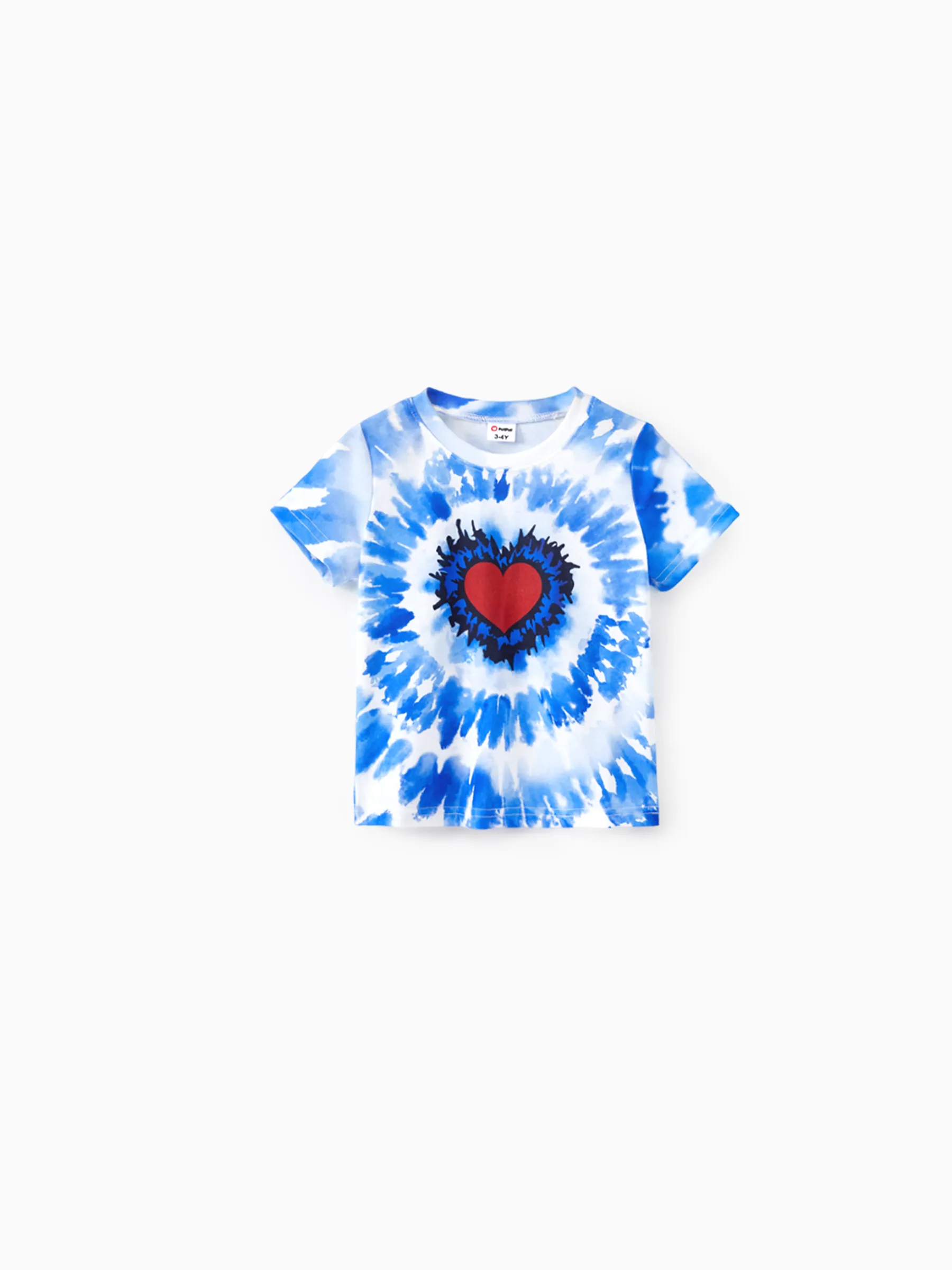 

Family Matching Blue Tie-Dye Red Heart Pattern Short Sleeves Cotton Top