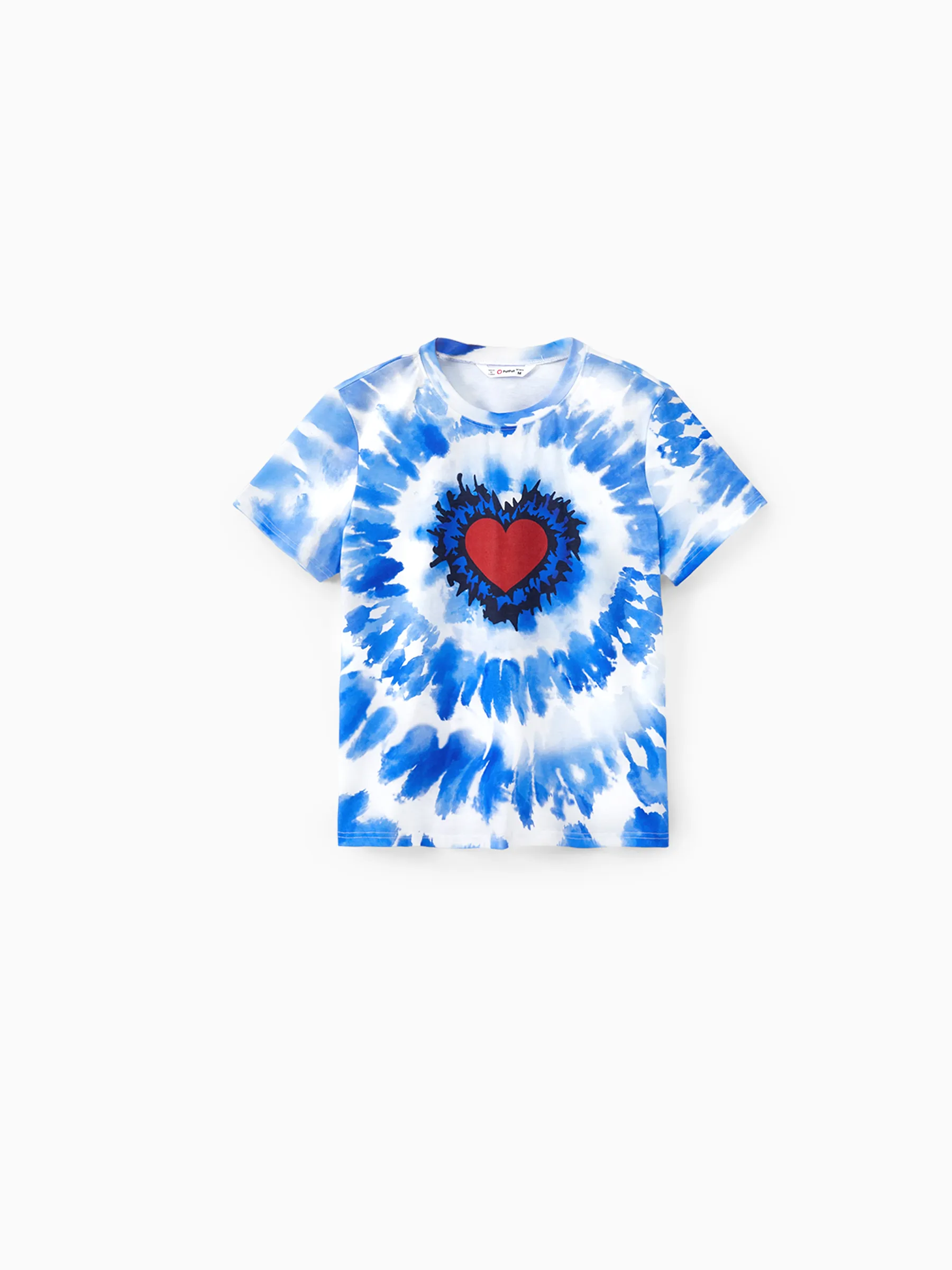 

Family Matching Blue Tie-Dye Red Heart Pattern Short Sleeves Cotton Top