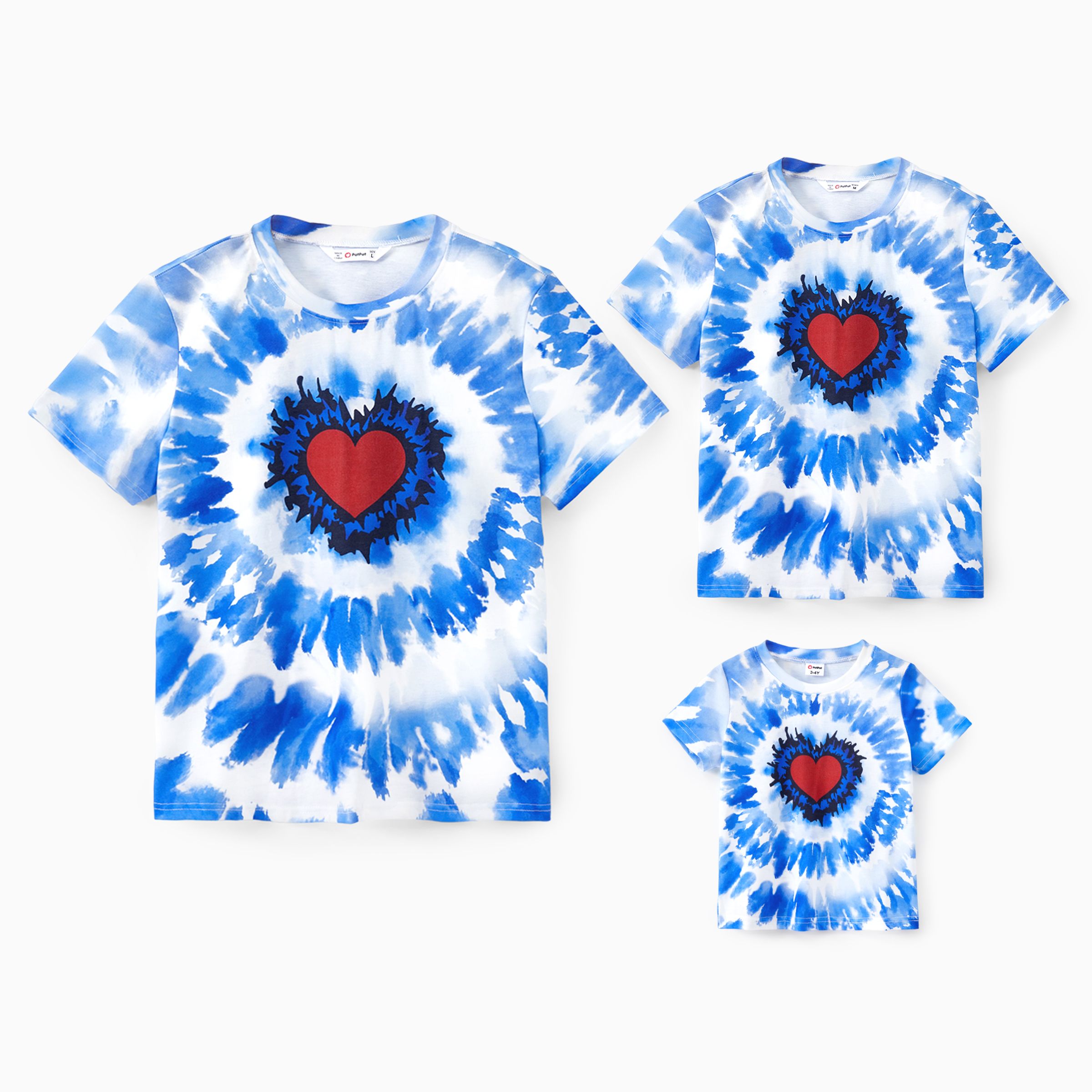 

Family Matching Blue Tie-Dye Red Heart Pattern Short Sleeves Cotton Top