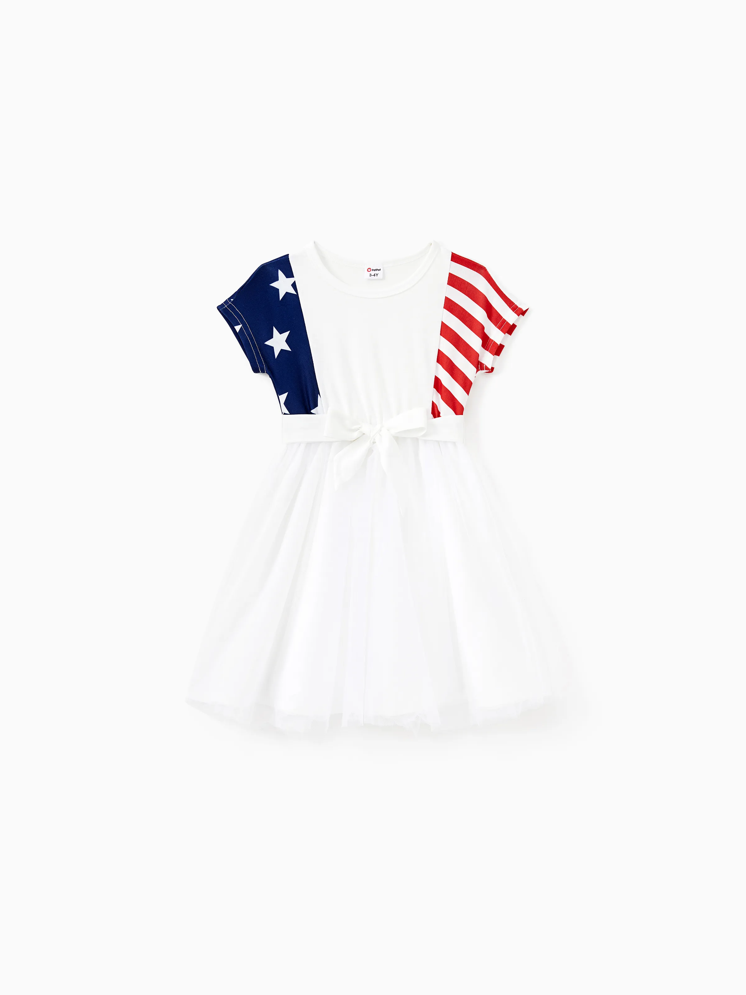 

Independence Day Family Matching American Flag Tee and Short Sleeves Belted Tulle Dress Sets