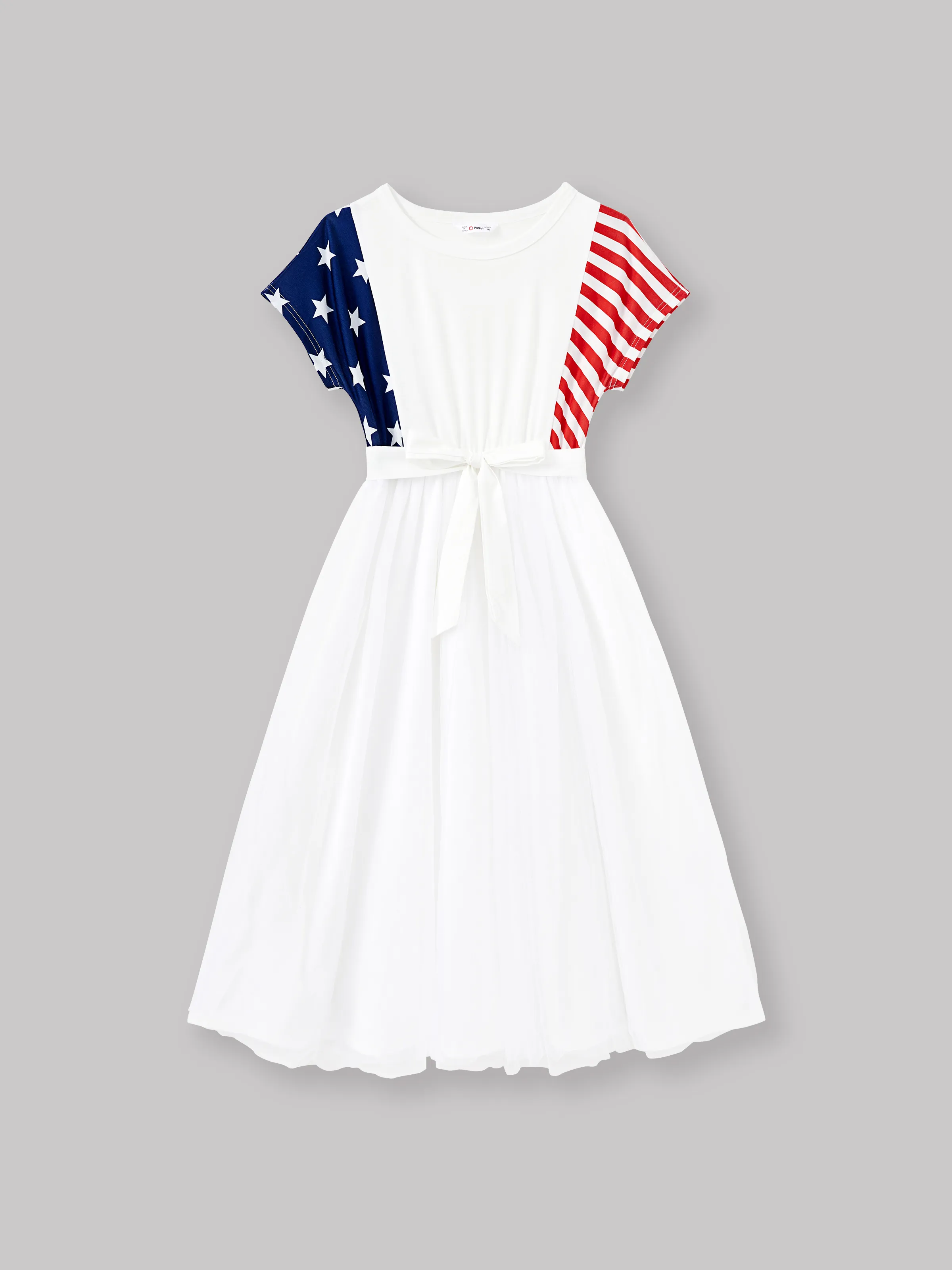 

Independence Day Family Matching American Flag Tee and Short Sleeves Belted Tulle Dress Sets