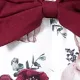 Baby Girl 3pcs Sweet Solid Romper and Floral Print Ruffled Overalls with Headband Set Burgundy