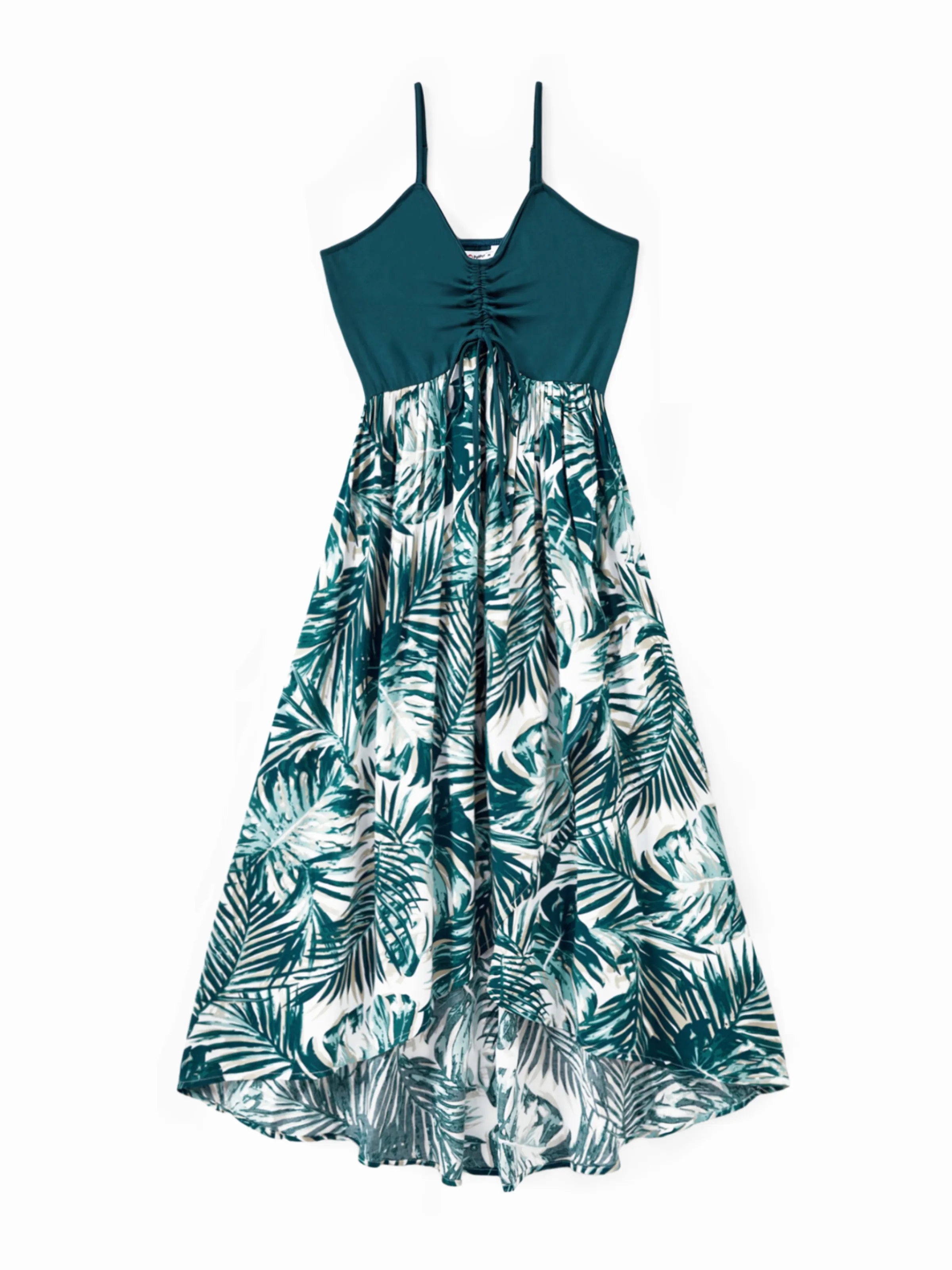 

Family Matching Sets Leaf Pattern Beach Shirt or Drawstring Front Spliced Floral High-Low Dress