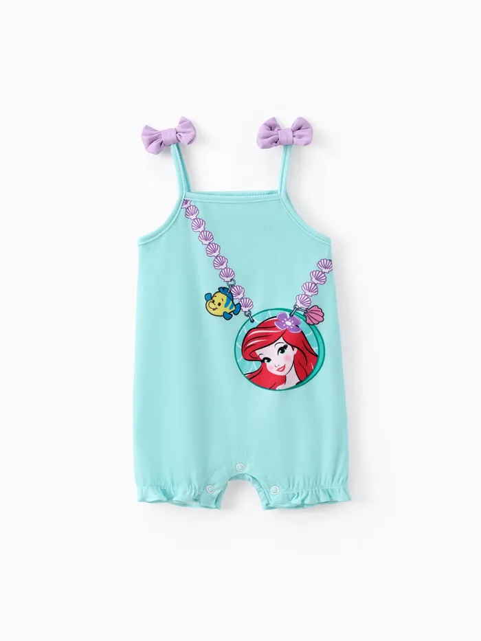 Disney Princess Baby Girls Belle 1件裝 Naia™ 珍珠裝飾斜挎包圖案，帶字元印花蝴蝶結肩帶無袖連身褲