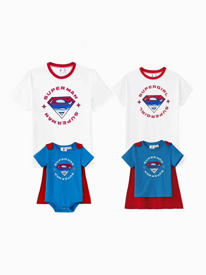 Liga da Justiça Família Combinando Algodão Superman Logo Print Tee/Onesie com Capa Superman