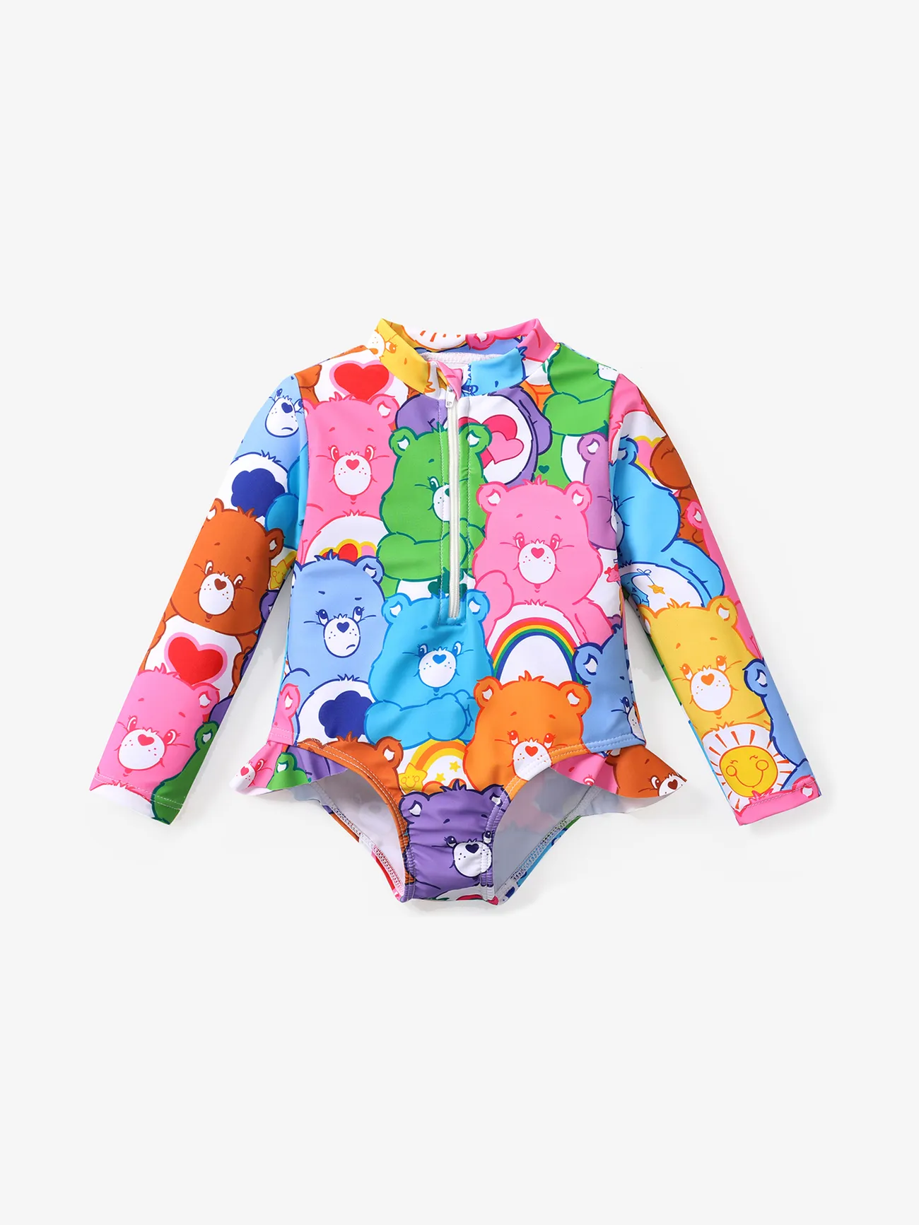 Care Bears Baby/Toddler Girl Allover Bear Print Long-sleeve One-piece Swimsuit Light Pink big image 1
