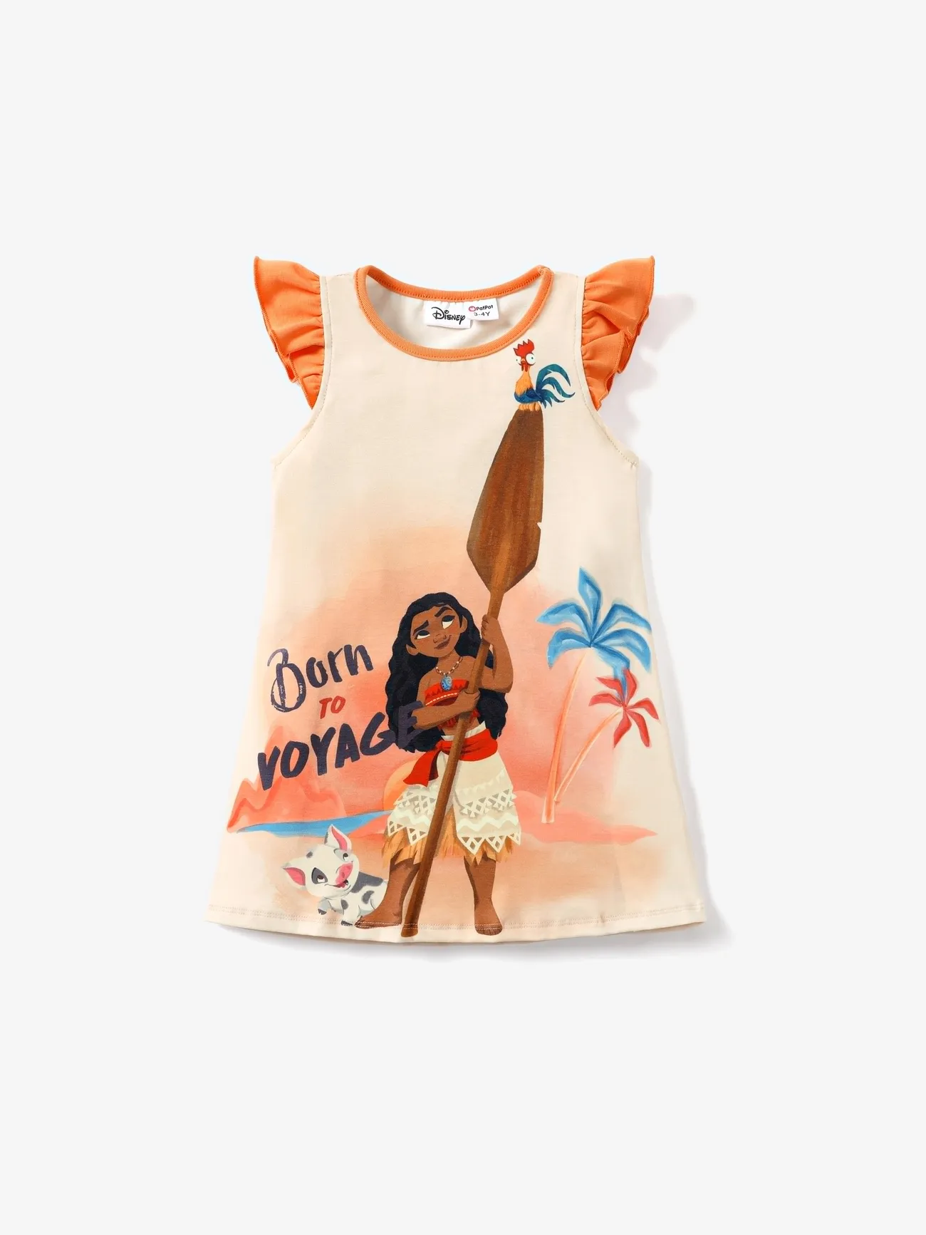 Disney princess Moana/Ariel Toddler/Kids Girl Naia™ Character Print Floral Ruffled-Sleeve Dress
 Orange big image 1