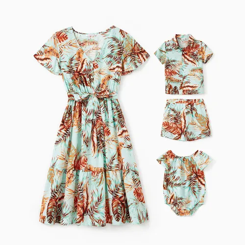 Mommy and Me Aqua Green Floral Button Up Ruffle Hem Dress or Matching Co-ord Set 