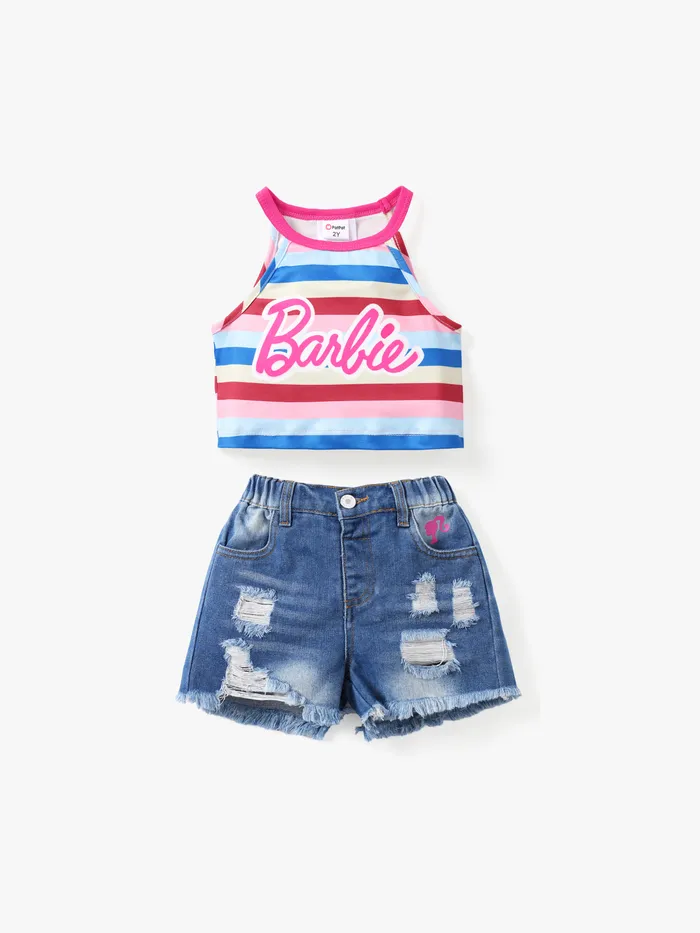 Barbie 1pc Toddler Girls Alphabet  Striped Toddler Tank top
