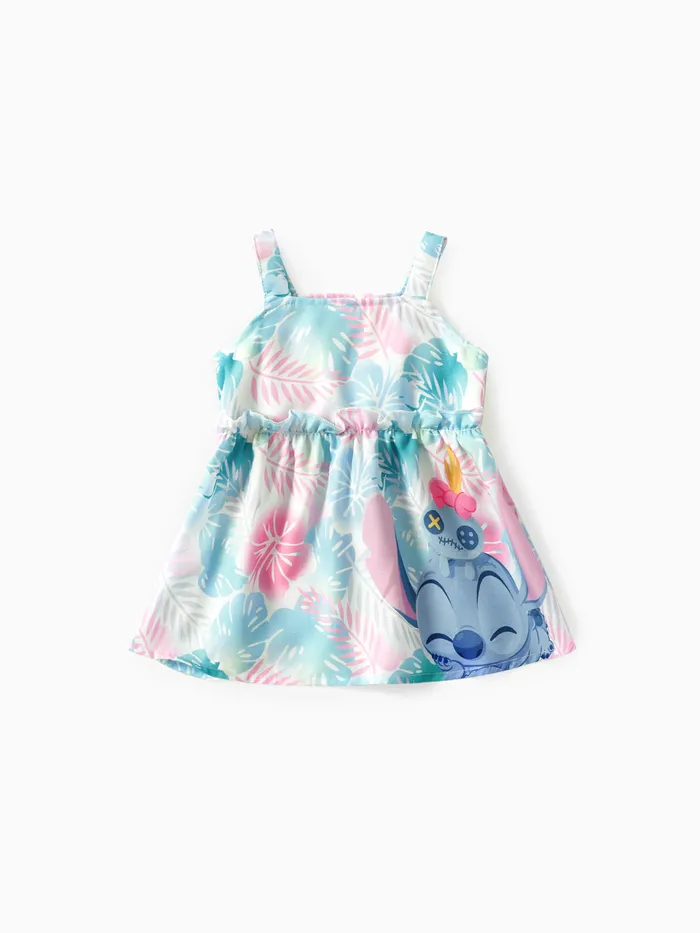 Disney Stitch Baby Mädchen 1 Stück Tropical Flower Print Rüschen ärmelloses Kleid