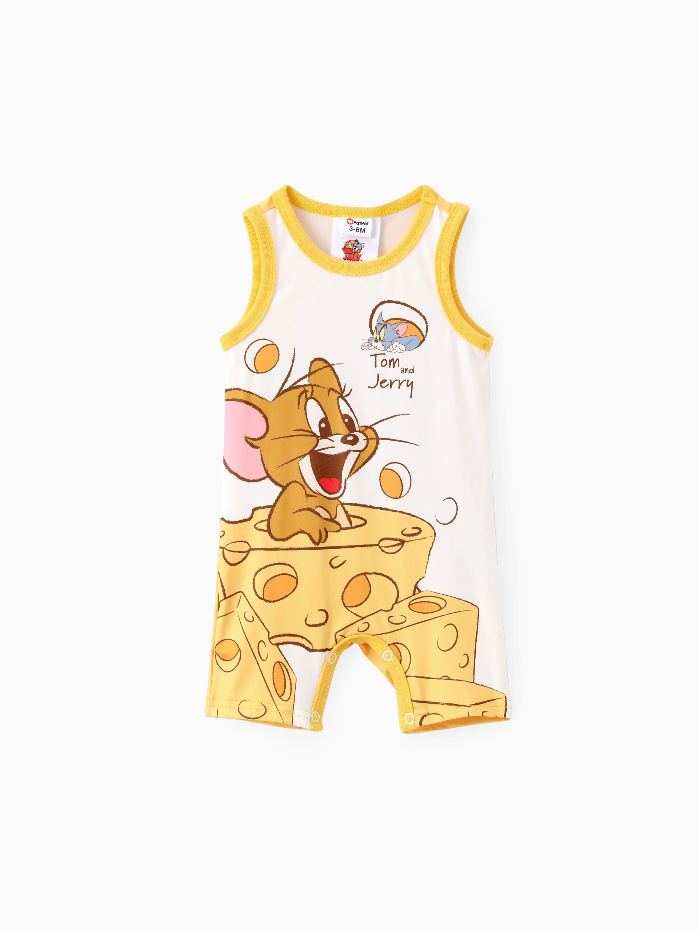 

Tom and Jerry Baby Boy/Girls 1pc Character Character with Cheese Print Sleeveless Romper