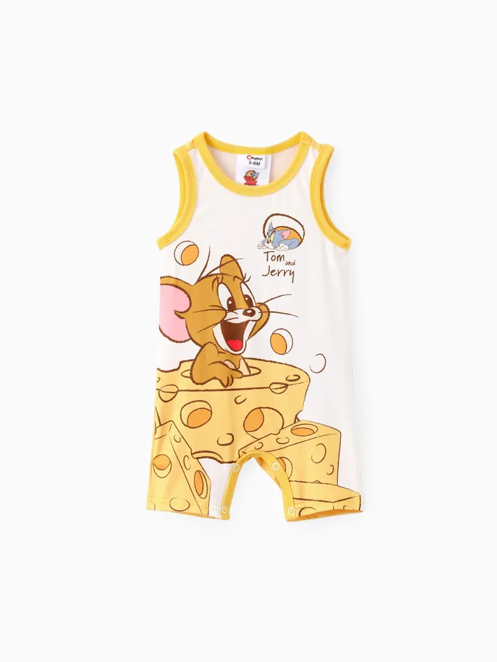 Tom and Jerry Baby Boy/Girls 1pc Character Character with Cheese Print Sleeveless Romper