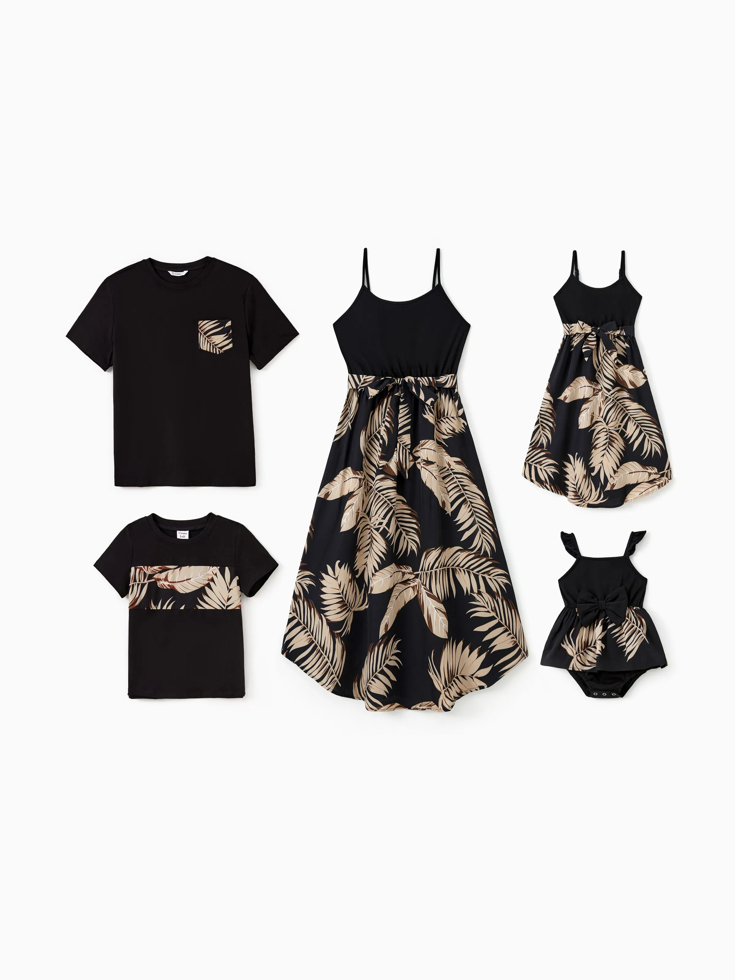 Family Matching Floral Print Belted Cami Dresses And Solid Short Sleeve Tops Sets