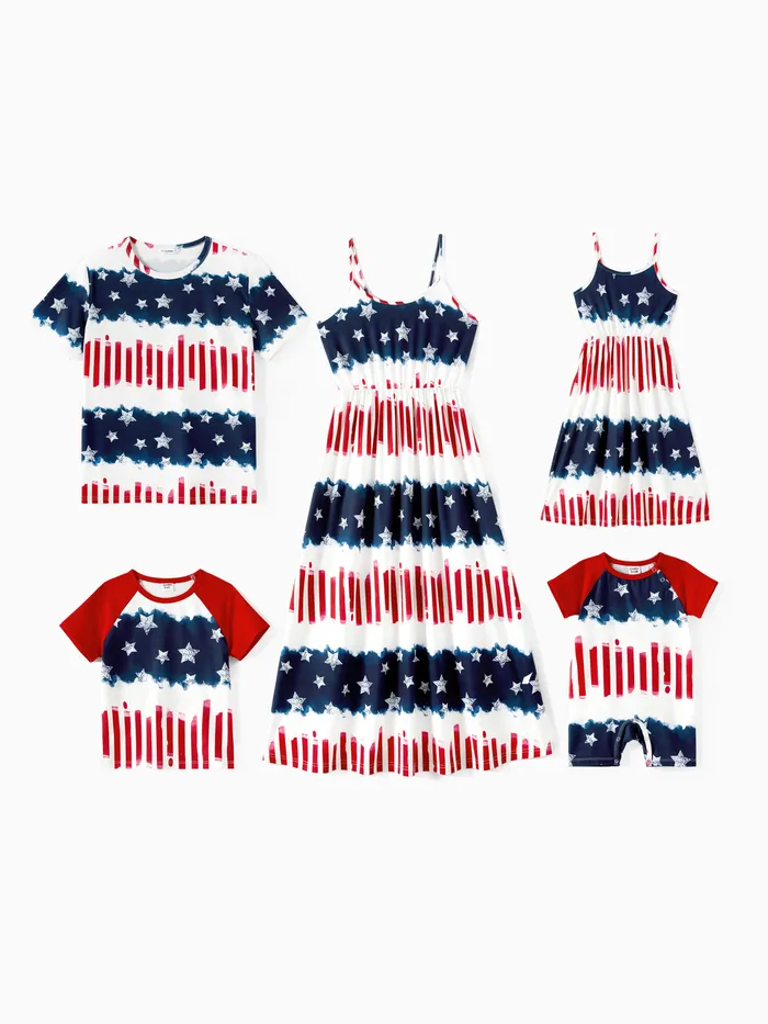 Dia da Independência Família Combinando Allover Star Print Naia™ Cami Vestidos e T-shirts Conjuntos