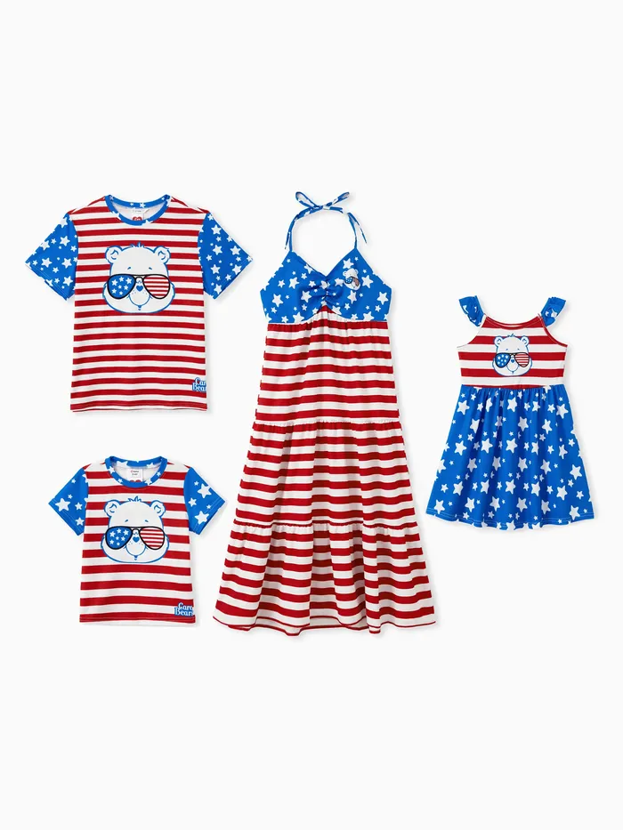 Care Bears Family Matching Independence Day Character Striped Print Tee/Sleeveless Dress