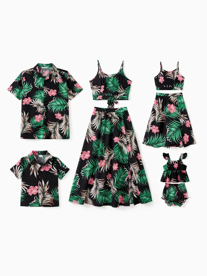 Conjuntos familiares a juego Camisa de playa floral o camisa Top Dobladillo dividido Falda Conjunto coordinado