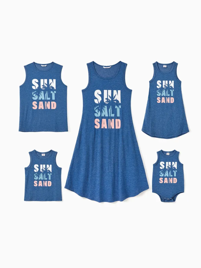 Family Matching Sets Blue Tank Top or Flowy A-Line Tank Dress with Pockets