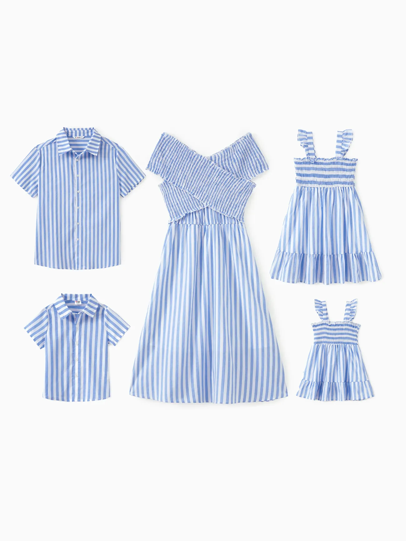 Blue & White Striped Matching Vacation Set - Off-Shoulder Shirred Dress or Casual Cruise Shirt - BLUEWHITE - image 1