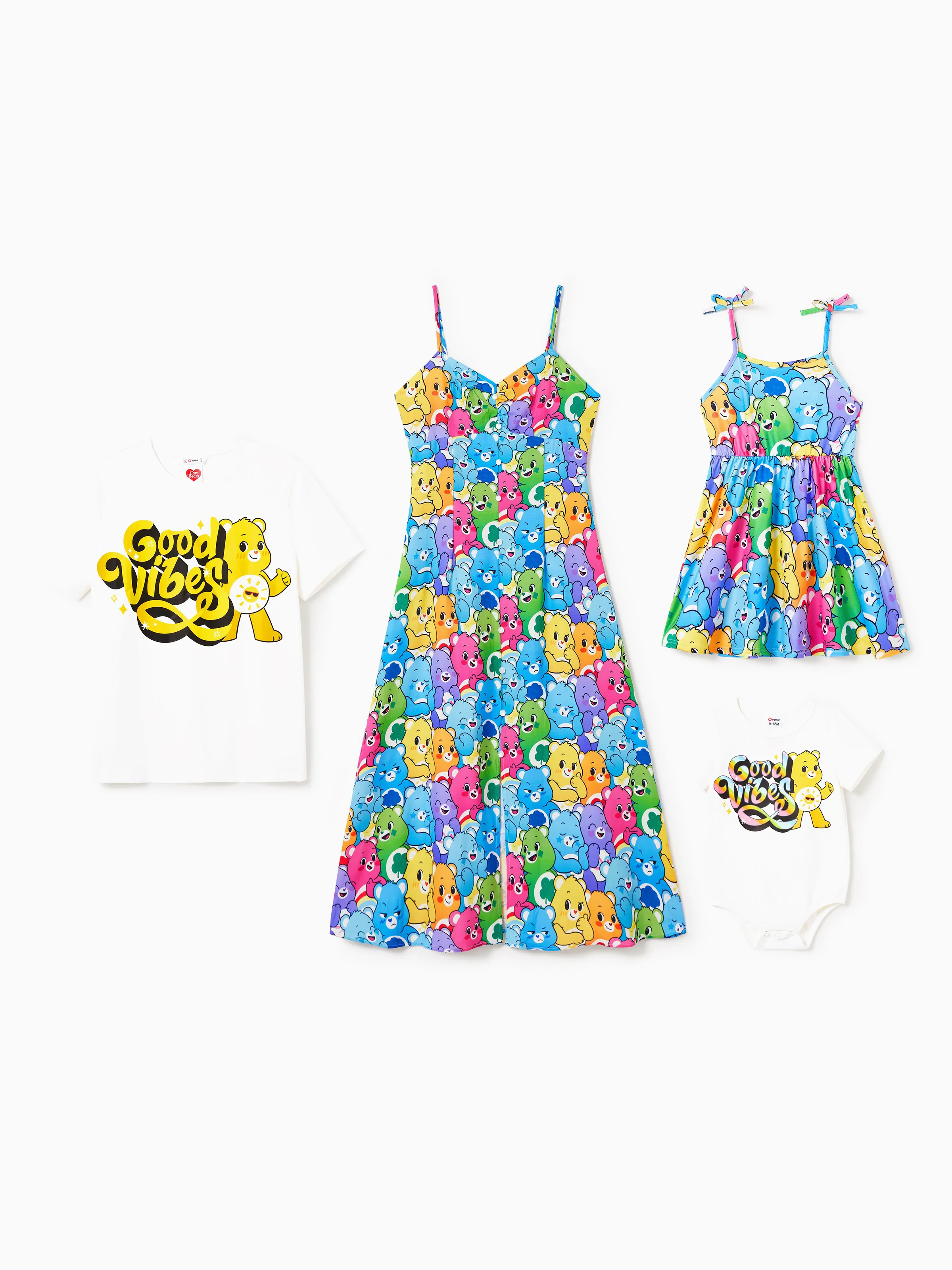 Care Bears Family Matching Colorful Character All-over Print Sleeveless Dress/Cotton Tee/Romper