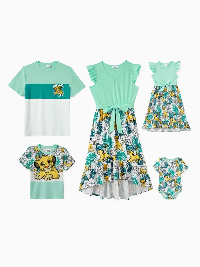 Disney Lion King Family Matching Naia™ Simba Tropical Plant Print Ruffle Bowknot Dress/Cotton Tee/Onesie