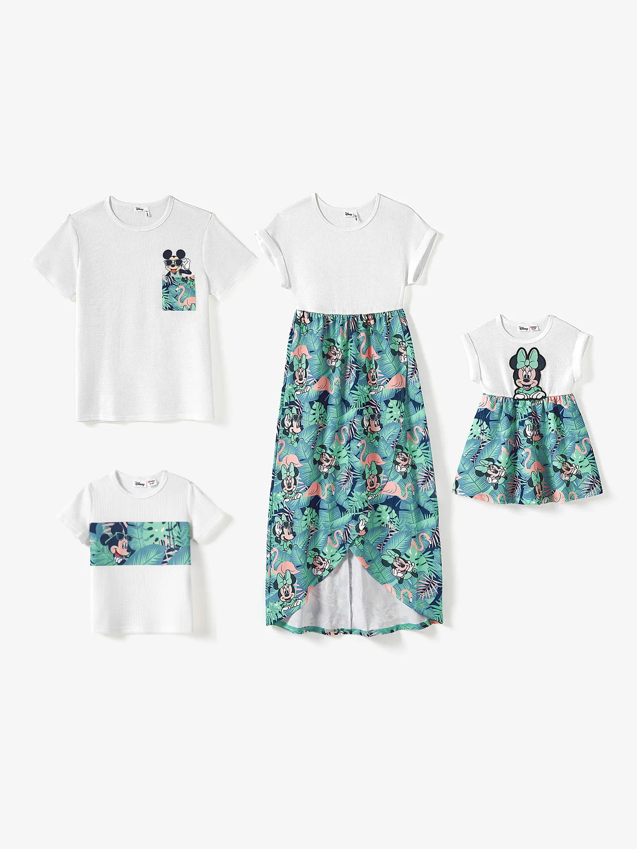 Boy - Disney Family Shirts with Tropical Botanical Print -Mickey & Minnie Mouse T-Shirts (Waffle Fabric) - greenwhite - image 15