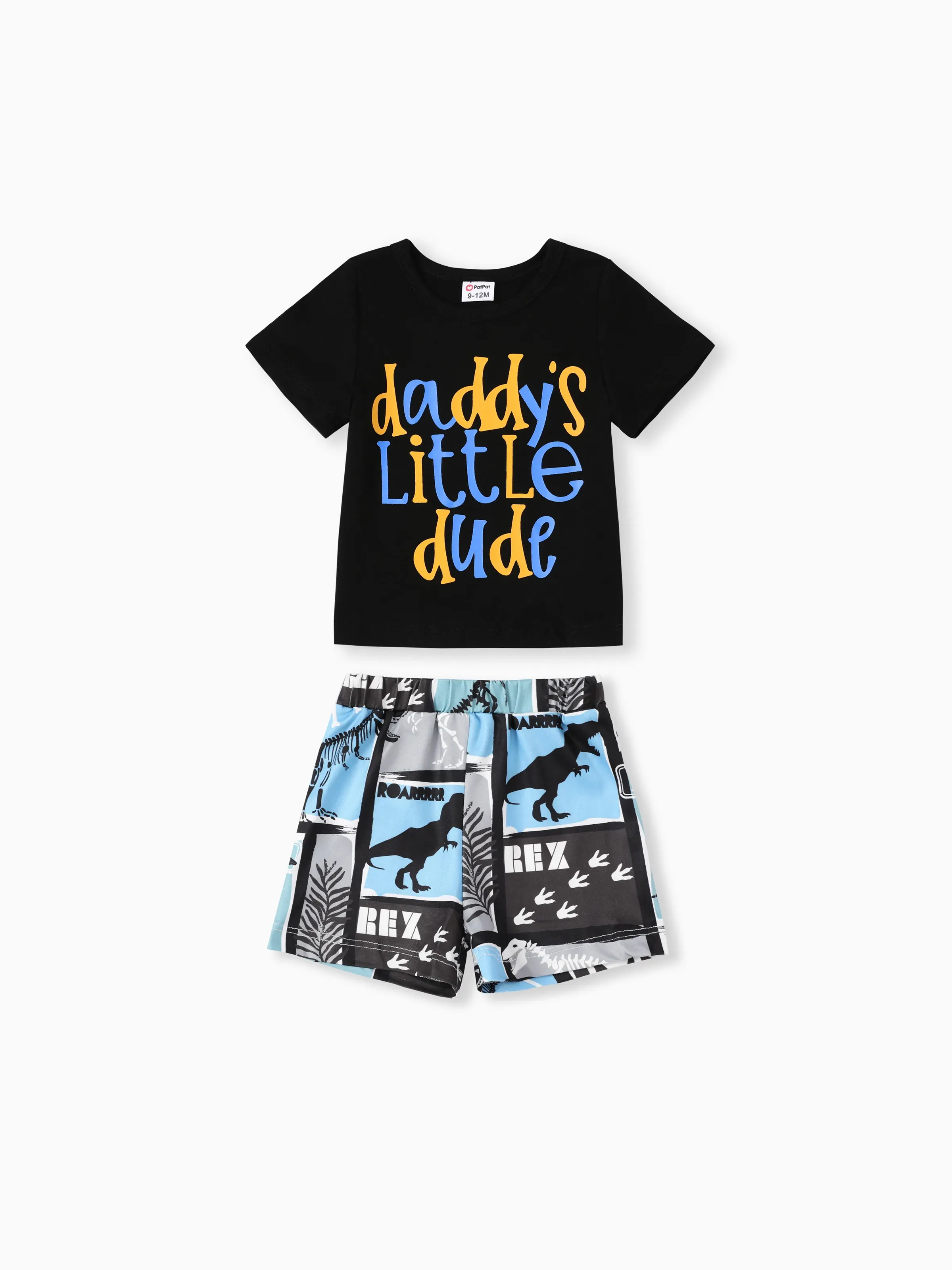 

2pcs Baby Boy Letter Print Short-sleeve T-shirt and Dinosaur Print Shorts Set