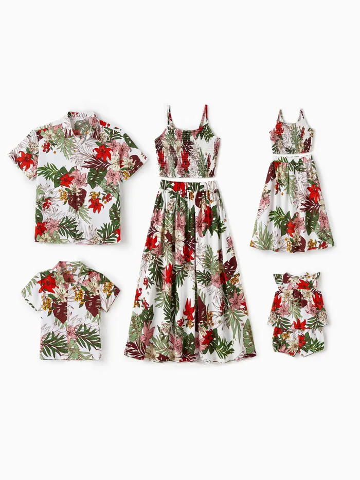 Familien-Matching-Sets Blumen-Strandhemd oder gerafftes Cami-Top Elastische Taillen-Co-Ord-Sets