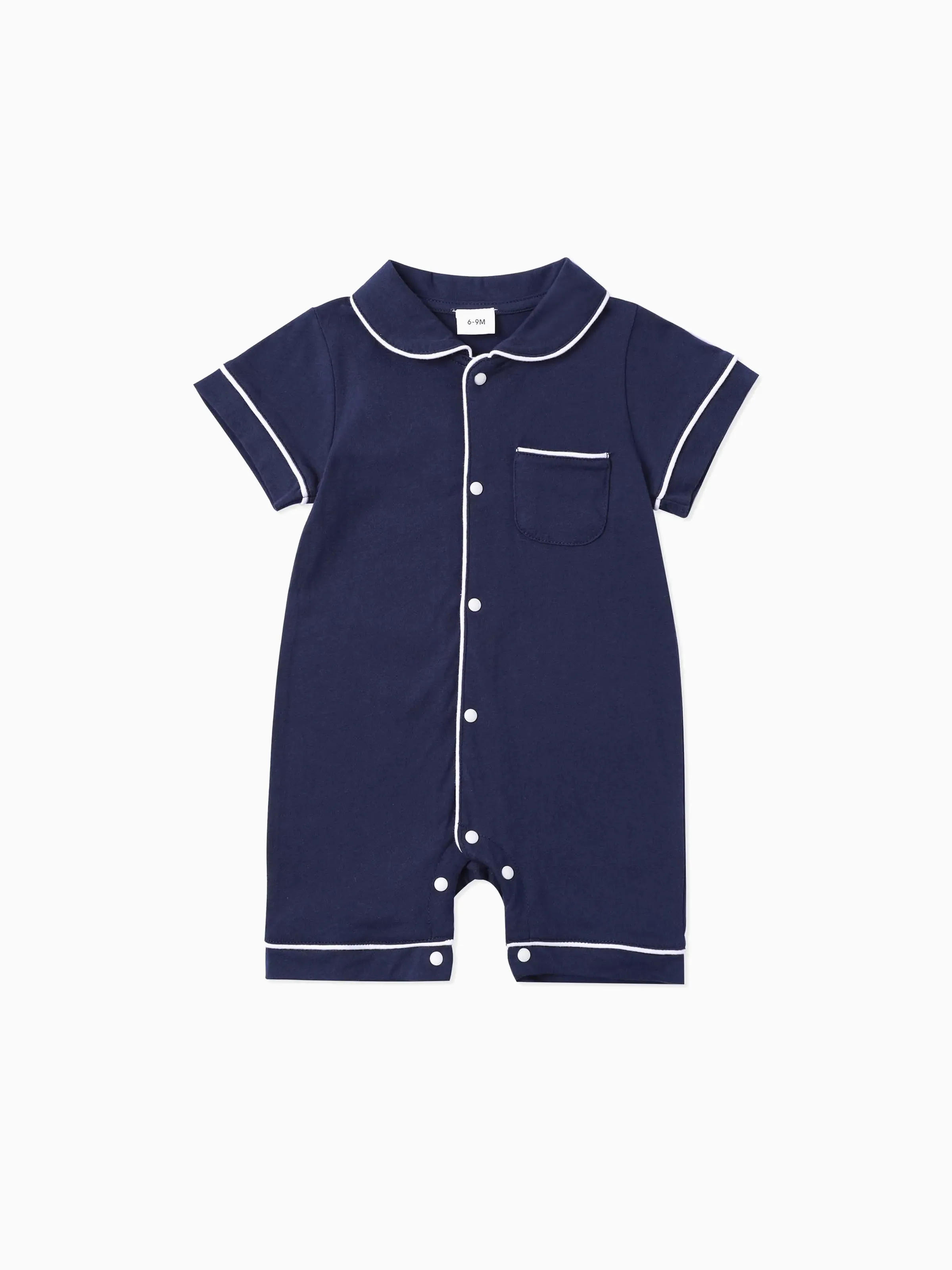 Baby Girl/Boy Solid Cotton Color-block Short Sleeves Lapel Jumpsuit