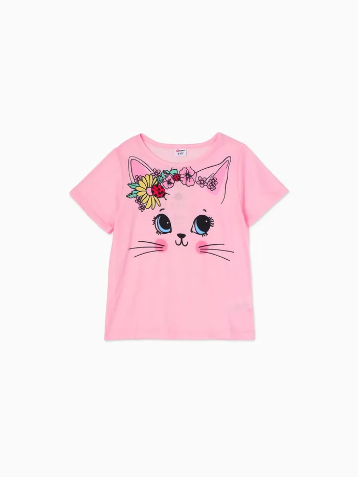 T-Shirt Enfant Fille Manche Courte Floral Animal
