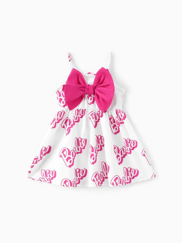 Barbie Toddler/Kid Girls 1pc Clássico Carta Print Bowknot vestido sem mangas
