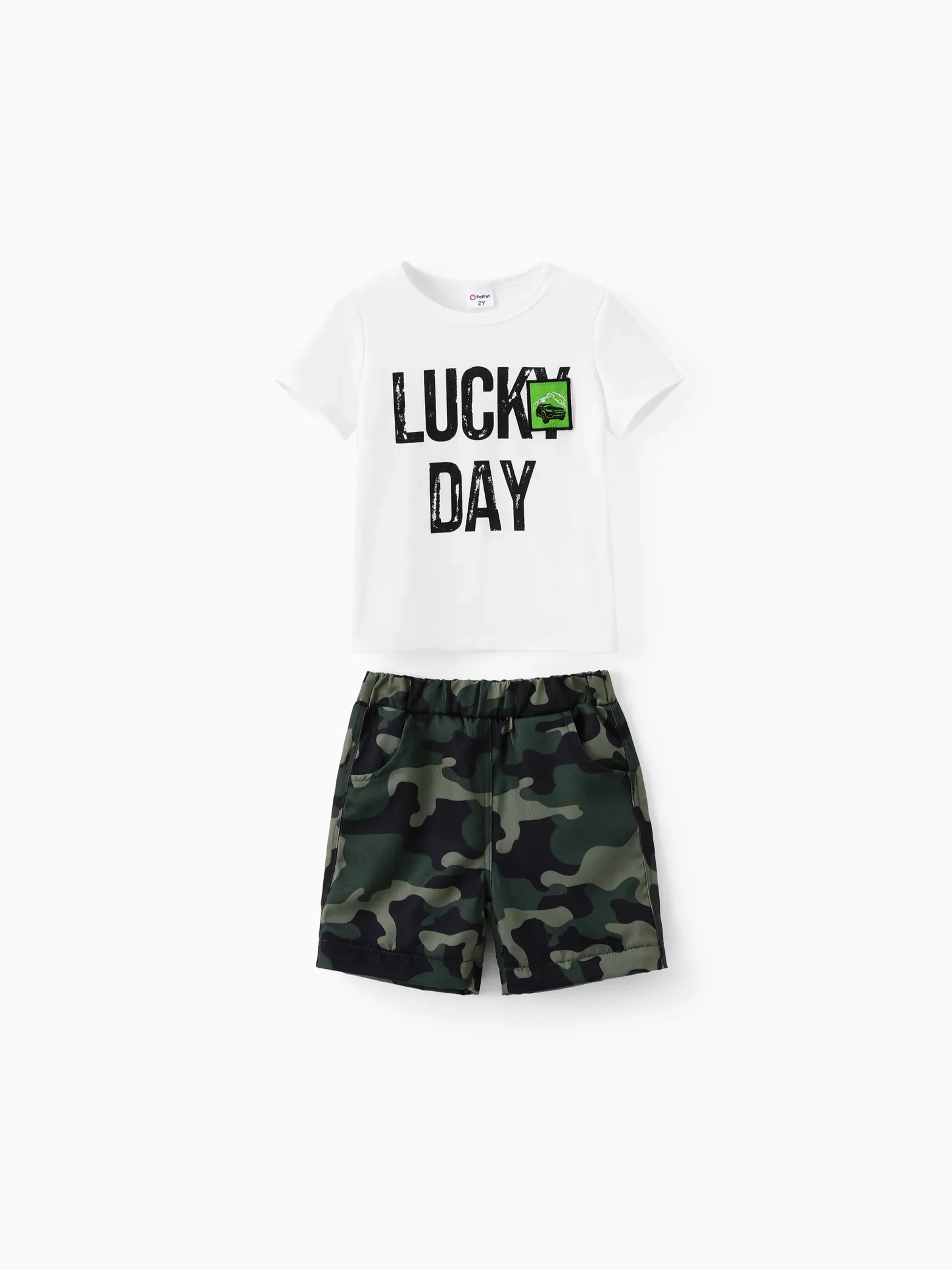 Toddler/Kid Girl 2pcs Letter Print Tee and Camouflage Removable Cargo Pants Set