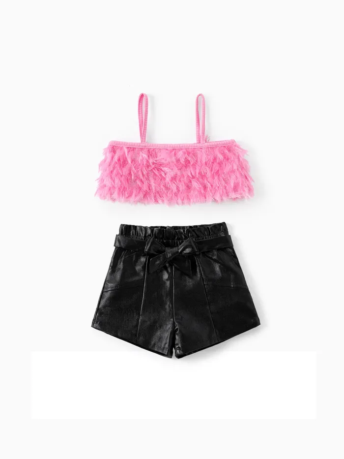Niño pequeño / niña 2pcs Feather Crop Camisole y Short Shorts Set