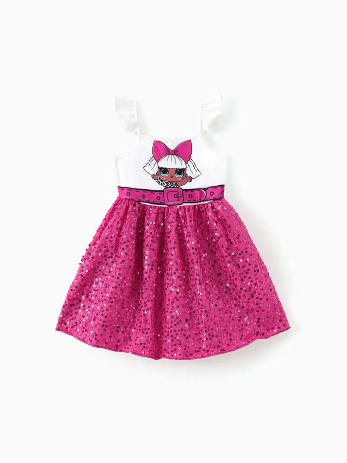 L.O.L. SURPRISE! Toddler/Kid 1pc Character Print Flutter-sleeve Sequins Dress