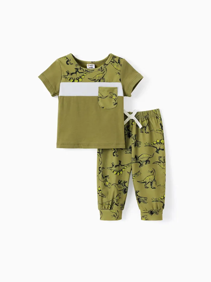 Bébé garçon 2pcs Ensemble T-shirt et pantalon à imprimé dinosaure