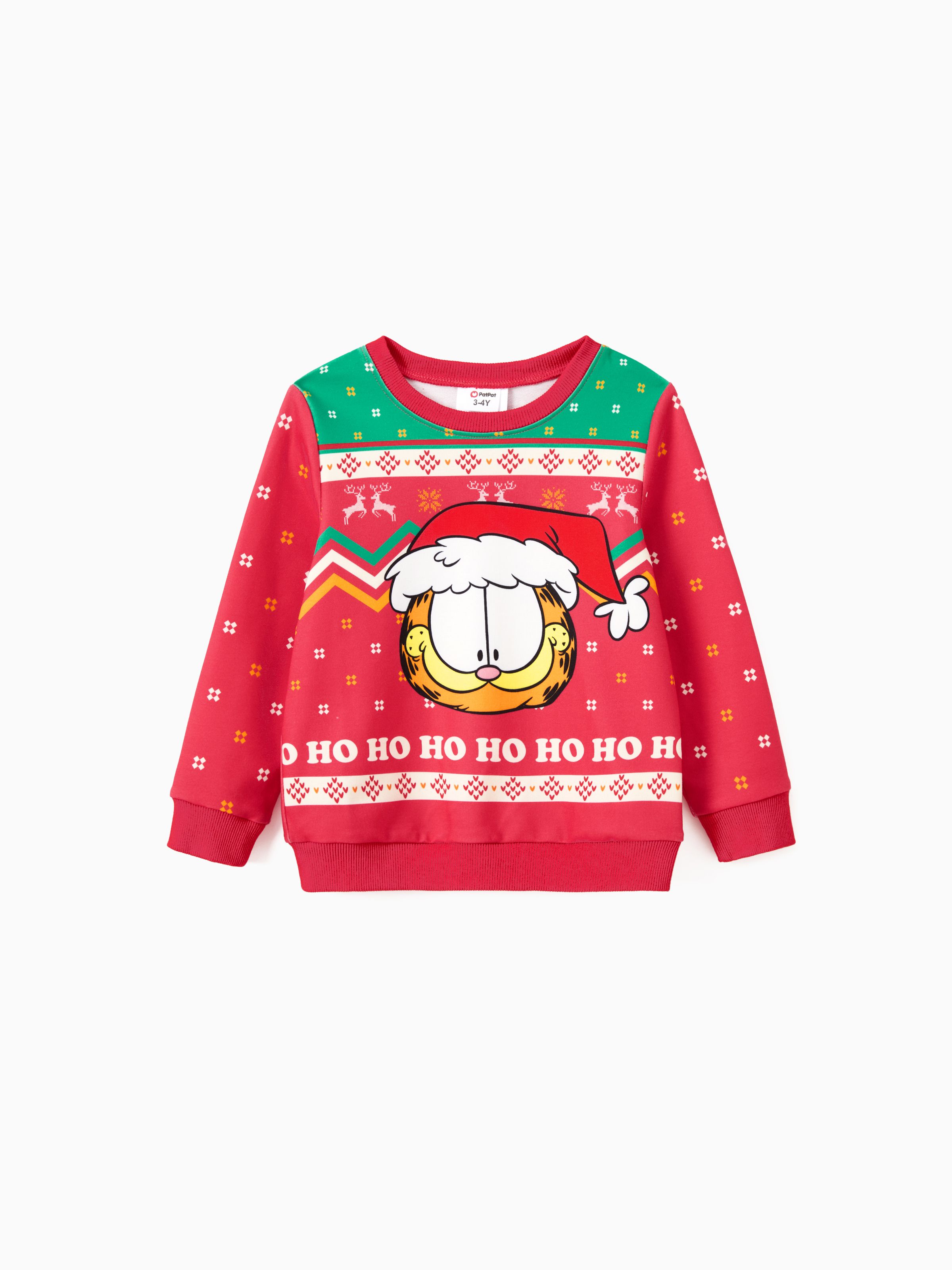 

Garfield Family matching Christmas Character With Santa Hat Print Long-sleeve Sweatshirt